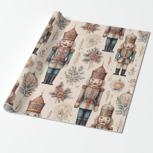 Cottagecore Nutcracker Sage Mauve Gold Holiday Wrapping Paper