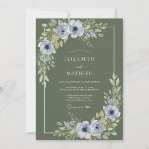 Cottagecore Olive Periwinkle Petal Wedding Invitation