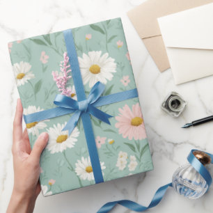 Cottagecore Pastel Daisy Mint Floral Pattern Wrapping Paper