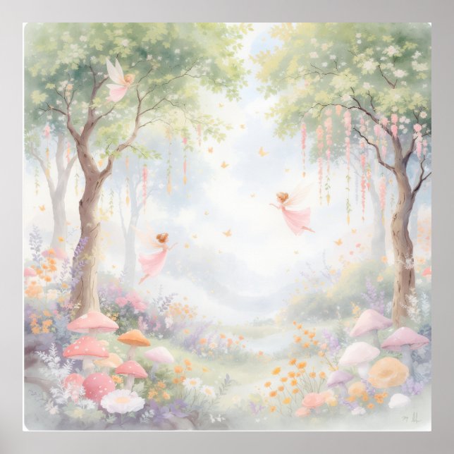 Cottagecore Pastel Pink Fairy Garden Custom Mural Poster (Front)