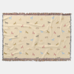 Cottagecore Pastel Western Wild Horses Throw Blanket