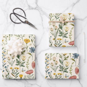 Cottagecore Pastel Wildflowers Gift Wrapping Paper Sheet