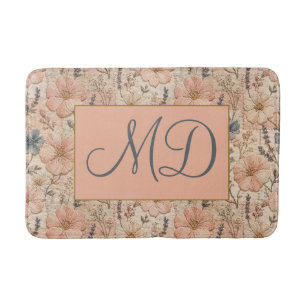 Cottagecore Pink Blue Floral Soft Pastel Bath Mat