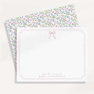 Cottagecore Pink Bow Floral Nursery Note Card