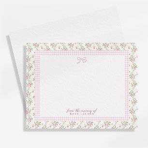 Cottagecore Pink Roses, Gingham Nursery Note CARD