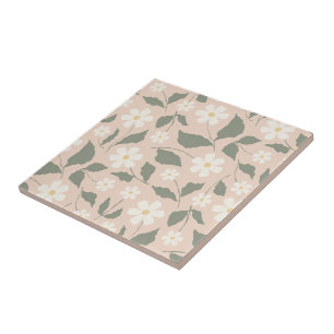 Cottagecore Pink & White Daisy Floral Botanical Ceramic Tile