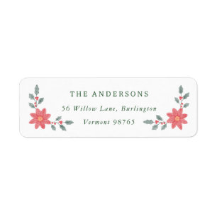 Cottagecore Poinsettia Christmas Return Address Label