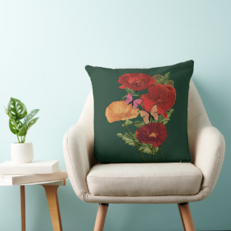 Cottagecore Poppies And Butterflies  Cushion