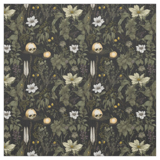 Cottagecore pumpkin skull print fabric