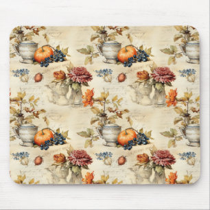 Cottagecore Pumpkin Teacup Autumn Floral Mouse Pad
