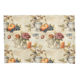Cottagecore Pumpkin Teacup Autumn Floral Pillowcase