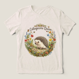 Cottagecore Queen Cute Hedgehog Floral Wreath Tri-Blend Shirt