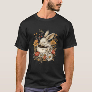 Cottagecore Rabbit Floral Bunny Tea Cup Women Girl T-Shirt