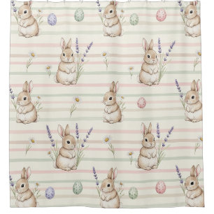 Cottagecore Rabbit Lavender Daisy Spring Shower Curtain