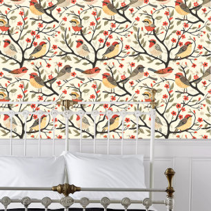 Cottagecore Red and Yellow Birds Wallpaper
