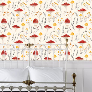 Cottagecore Red and Yellow Mushrooms Wallpaper