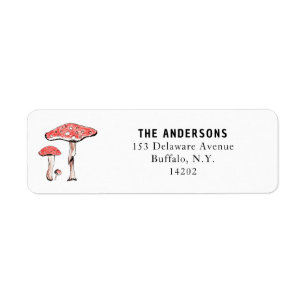 Cottagecore Red Mushrooms Magic Fairy Hand-Drawn Return Address Label