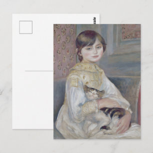 Cottagecore Renoir Girl Holding Cat Painting Postcard