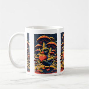Cottagecore Retro Duckling With Heart and Mushroom Coffee Mug