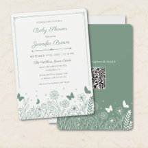 Cottagecore Sage Green Floral Baby Shower Invite 