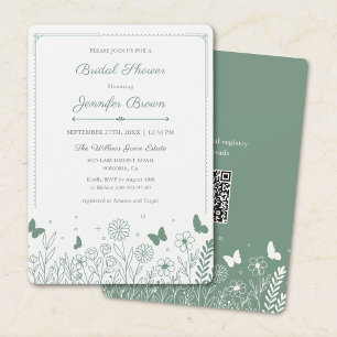 Cottagecore Sage Green Garden Floral Bridal Shower Invitation