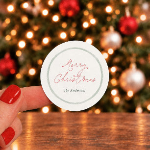 Cottagecore Sage Scalloped Merry Christmas Classic Round Sticker