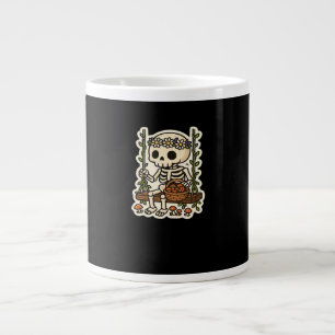 Cottagecore Skeleton With Flower Crown Large Coffee Mug