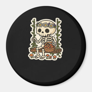 Cottagecore Skeleton With Flower Crown Magnet