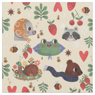 cottagecore snail garden bee frog racoon bear fabric