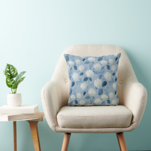 Cottagecore Soft Blue Hydrangea Floral Pattern Cushion