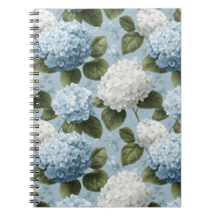 Cottagecore Soft Blue Hydrangea Floral Pattern Notebook