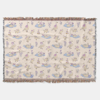 Cottagecore Storybook Ducks & Swans Peach Throw Blanket