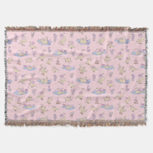 Cottagecore Storybook Ducks & Swans Soft Pink Throw Blanket