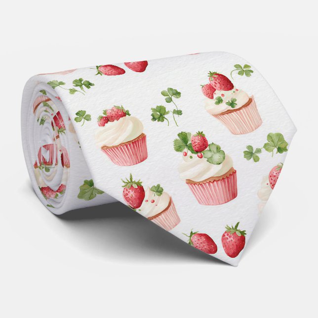 Cottagecore Strawberry Cupcake Necktie (Rolled)