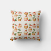 Cottagecore Strawberry Cupcake Throw Pillow