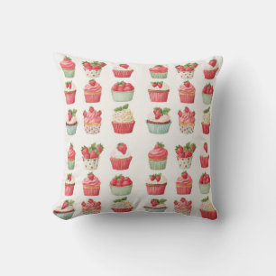 Cottagecore Strawberry Cupcake Throw Pillow