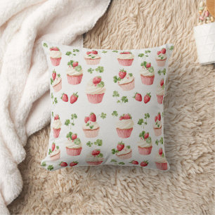 Cottagecore Strawberry Cupcake Throw Pillow
