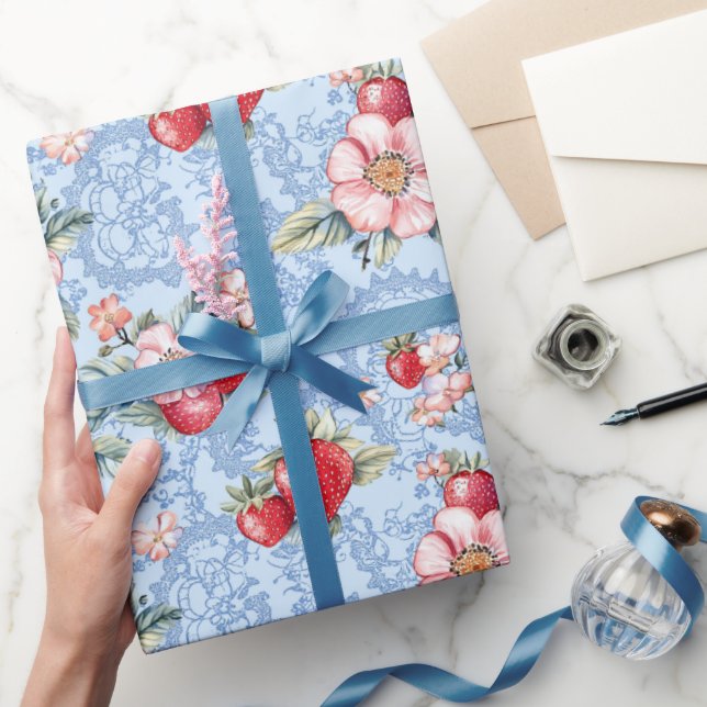 Cottagecore Strawberry Pattern  Wrapping Paper (Gifting)