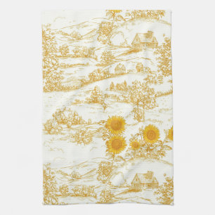 Cottagecore Sunflower Countryside Toile Tea Towel