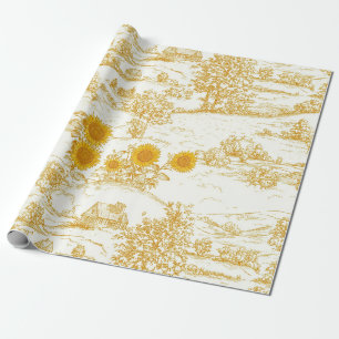 Cottagecore Sunflower Countryside Toile Wrapping Paper