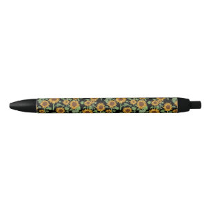 Cottagecore Sunflowers Pattern Black Ink Pen