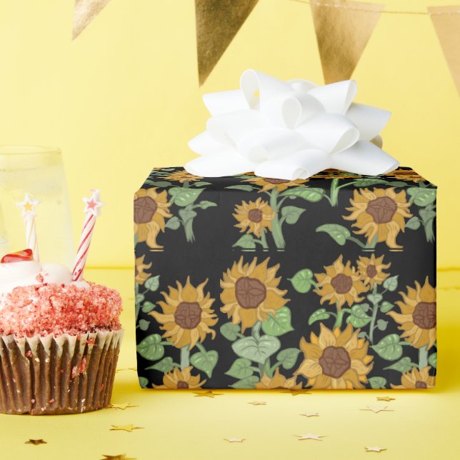 Cottagecore Sunflowers Pattern Wrapping Paper (Birthday Party)