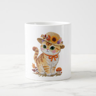 Cottagecore Tabby Cat with Autumn Leaves Tri-Blend Large Coffee Mug