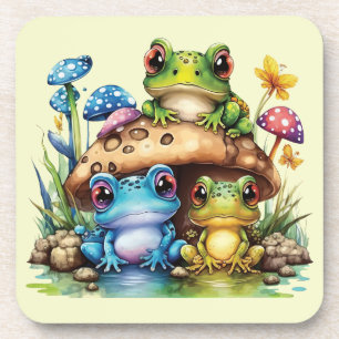 Cottagecore Toadstool Mushroom and Frog Coaster