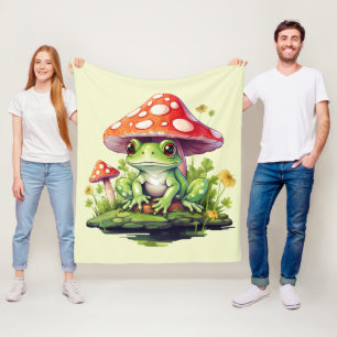 Cottagecore Toadstool Mushroom and Frog Fleece Blanket