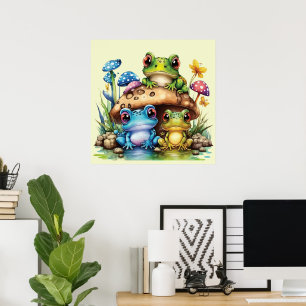 Cottagecore Toadstool Mushroom and Frog Poster