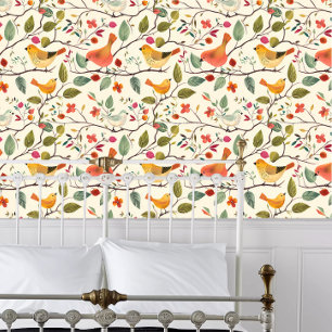 Cottagecore Tropical Coloured Birds Wallpaper