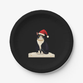 Cottagecore Tuxedo Cat Funny Xmas Aesthetic Santa  Paper Plate