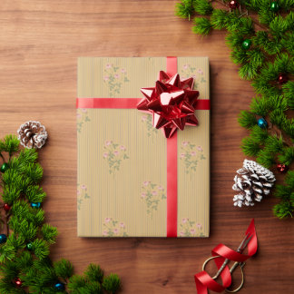 Cottagecore Vertical Pin Stripe Vintage Floral Wrapping Paper