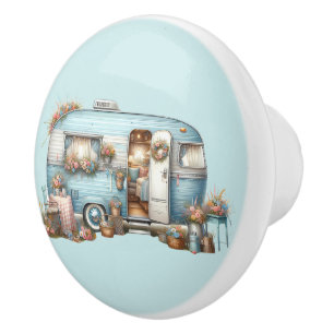 Cottagecore Vintage Floral Camper Boho Accents Ceramic Knob